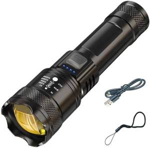 lot 45125 image: Zoomable Flashlight 10W USB Charging Built in Battery 3 Model for Cycling Ourdoor Light, Black