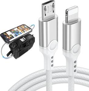 lot 45133 image: MFi-Certified for Lightning to Micro USB Camera Adapter Cable 3.3ft  Micro USB DSLR Camera OTG Cable for iPhone 14 13 12 11 XR Import Photo Video Braided Cord for Canon M5 M6Sony A7 A77Nikon
