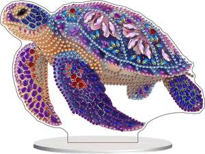 lot 45137 image: Lxmsja Tabletop Sea Turtle Diamond Art Kits for Adults, DIY Special Shaped Pink Floral Diamond Painting Desk Placement Ornament Kits for Beginners, 5D Stand Up Gem Art Craft 5x8 inch