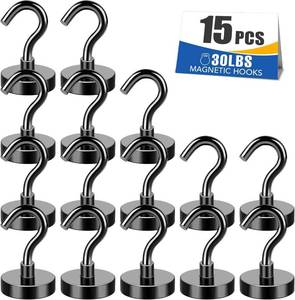 lot 45143 image: Magnetic Hooks,30Lbs Neodymium Black Magnet Hook  Heavy Duty Magnetic Hooks Classroom Must Have, Magnet with Hook for Home, Kitchen Workplace School - 15P
