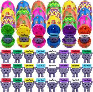 lot 45148 image: 24 Pack Prefilled Easter Eggs with Mini Rubber You Rock Toys Inside Positive Mini Figures for Kids Girls Boys Easter Basket Stuffers Gifts Party Favors
