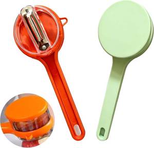 lot 45150 image: 2 Pcs Peeling Knife With Storage Box, Fruit And Vegetable Peeler With Container, Double-Sided Stainless Steel Multi-Function Peeler For Home Kitchen, Office and Outdoor, Portable, Green and Orange