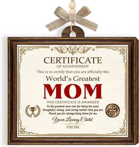 lot 45156 image: Wooden Ornament for Mom, Birthday Gifts for Mom from Son and Daughter, Meaningful Certificate Keepsake for Mommy Nana, Wooden Ornament for Hanging Decor