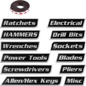 lot 45173 image: 12 PCS Magnetic Tool Box Labels, 3D-Printed Labels, General Tool Box Organize Accessories, Reusable Tags for Steel Toolboxes, Carts, Drawers, and Cabinets (Black)