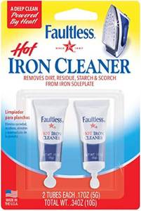 lot 45179 image: FAULTLESS Hot Iron Cleaner, Non-Toxic Steam Iron Cleaner, Removes Melted Fabrics, Glue, Hard Water, Lime Deposits & Starch - 2 X 0.17 oz Tubes Blister Packs COLOR IS BLACK AND WHITE PACK