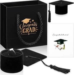 lot 45181 image: Simgoing 2.8 Inch Graduation Cap Ring Box with Gift Bag and Card, Velvet Ring Organizer Case, Jewelry Storage Box for Graduation Gifts (Black)