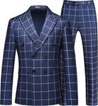 MOGU Men's Plaid Tuxedo Suit - Double Breasted 2-Piece Checkered Set with Suit Jacket and Pants for Prom and Wedding SIZE M