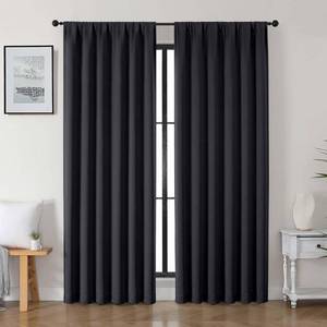 lot 45194 image: Gwine Black Blackout Curtains for Bedroom 84 inches Long 2 Panels Set, Solid Noise Reducing Thermal Insulated Blackout Curtains for Living Room with Rod Pocket, Each 50 Wx84 L