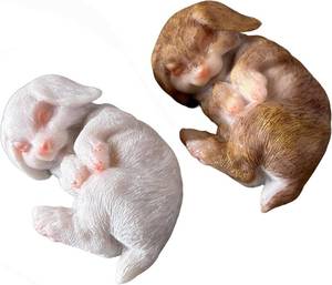 lot 45202 image: Mini Sleeping Lop Bunny Figurines, Set of 2, Resin  Floppy-eared Rabbit Statues, Plant Pot Decor, Indoor Outdoor Spring Ornaments, Easter Decoration, Fairy Garden Accents