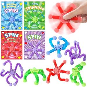 lot 45211 image: 24 Pack Valentines Day Cards for Kids with Pop Tubes Fidget Spinner  Valentines Day Gifts for Kids, Telescopic Fidget Toy Classroom Exchange Party Favor Game Prizes