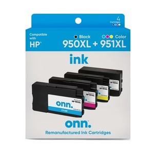 lot 45217 image: onn. Remanufactured HP 950XL951XL High Yield Black, Cyan, Magenta, Yellow Inkjet Cartridges 4-Pack
