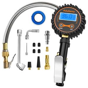 lot 45225 image: Digital Tire Pressure Gauge with Inflator, 250 PSI Heavy Duty Air Chuck Air Compressor Attachments, Improved Leaks Protection & Stainless Braided Hose Tire Gauge, 0.1 Display Resolution