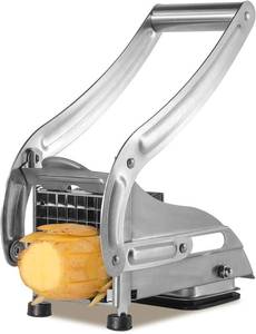 lot 45236 image: Stainless Steel Potato Slicer French Fry Cutter 2 Blades, Silver  2 Blades 12 Steak & 13 Thin Cut   Non-Slip Suction Base   Veggie Sticks Maker   Dishwasher-Safe