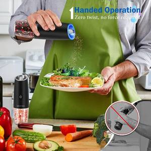 lot 45254 image: Gravity Electric Salt Battery Powered LED Light One Hand Automatic Operation, Adjustable Coarseness Mill Grinders Shakers Black One PCS