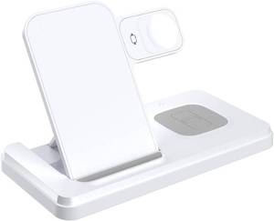 lot 45255 image: 3 in 1 Wireless Charging Station for AppleSamsung Devices, 15W Travel Foldable Charger for iPhone 1615141312SE, Watch&Airpods, Samsung Galaxy S24 UltraS23 UltraS22,White