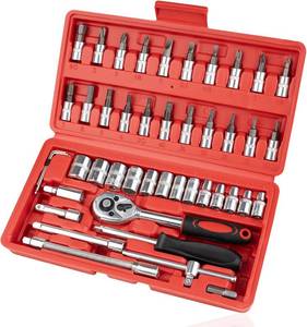 lot 45260 image: Beaiguna 46PCS Small Drive Socket Ratchet Wrench Screwdriver Set, 14 Inch Metric Socket and Ratchet Wrench Set with Extension Bar, Upgrade Compact Tool Set for Car