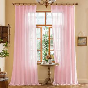 lot 45266 image: MAIHER 102 Inches Long Pink Pinch Pleat Sheer Curtains with Hooks 2 Panels  Pleated Drapes, Light Filtering, Breathable, Soft, Lightweight, For Patio Sliding Door, Adjustable Hooks, 42 W x 102 L