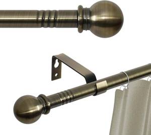 lot 45282 image: Antique Brass Curtain Rods for Windows 28 to 48 inch, 58 inch Small Curtain Rod Set with Brackets, Heavy Duty Drapery Rod for Bedroom, Living Room, Brushed Brass