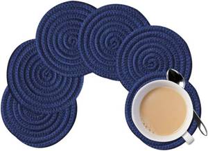 lot 45290 image: Gracelife 6pcs Cup Mat Pure Cotton Thread Weave Round Drink Hot Pads Mats Set Absorbent Scald-Proof Drink Coasters (Royal Blue)