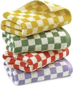lot 45320 image: Jacquotha Hand Towels for Bathroom 4 Pack, Checkered Hand Towel Set  Cotton Soft Absorbent for Face Spa Bath Gym, Kitchen Towels Decorative, 13 x 29 Inches, 4 Colors