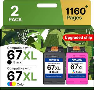 lot 45343 image: 67XL Ink Cartridges BlackColor Combo Pack Replacement for HP Ink 67 67XL Printer Ink Works for HP DeskJet 2855e 2800e 2755e 2827e 4255e 4227e 4155e 2755 2852e Envy 6055e 6000 6455e (2 Pack)