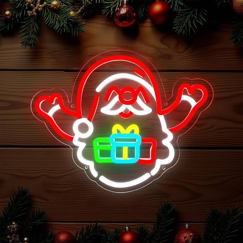 lot 10577 image: Christmas Neon Sign for Wall Decor,Santa Claus Neon Lights Merry Christmas Neon Signs Gift Box Xmas Led Light for Party Decoration, Holiday Gifts,Home Bar, Living Room