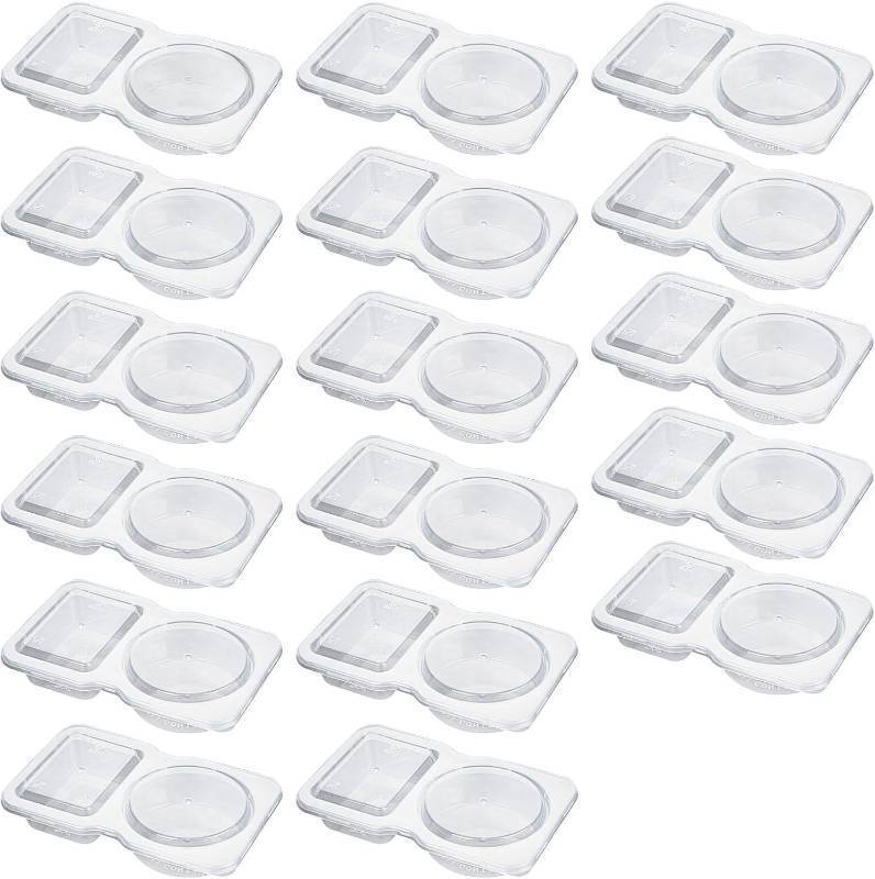 lot 10684 image: Double Condiment Containers with Lids, Dual Compartment Snack Containers in Square and Round Shapes, Clear Portion Cups for To Go Sauce, Sampling, Travel