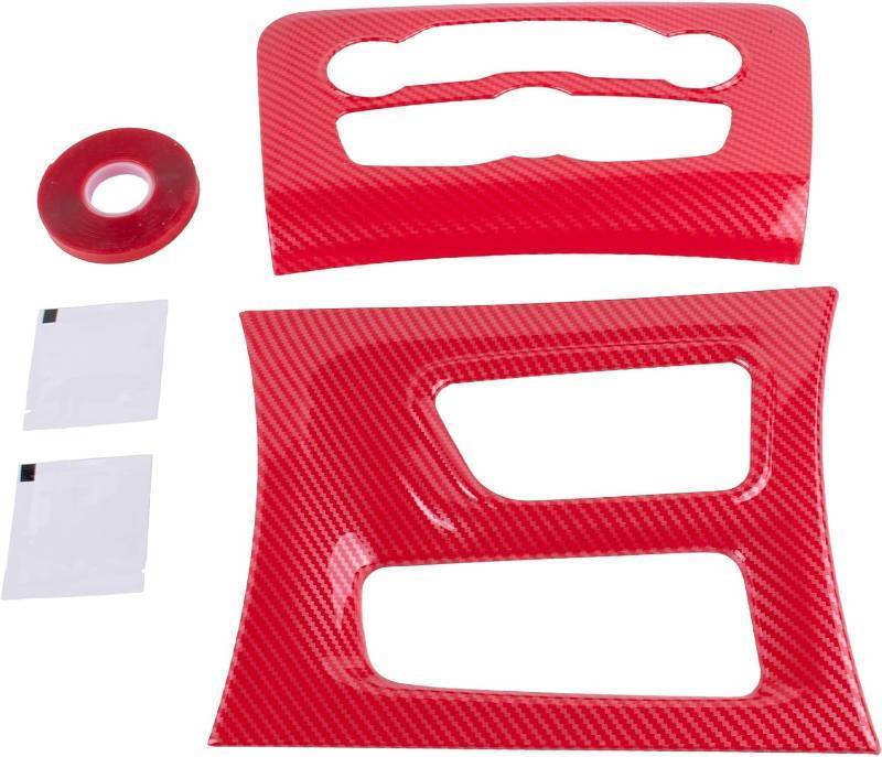 lot 10633 image: Carbon Fiber Central Control AC Switch Gear Shift Panel Cover Trim Compatible with Dodge Challenger Charger 2015 2016 2017 2018 2019 2020 2021 2022 Red