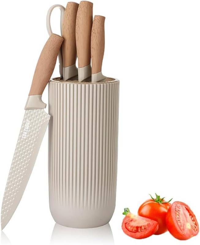 lot 18779 image: Knife Set, SIPLIP 6-Piece Khaki Kitchen Knife Set for Home, Anti-Rust Non-stick Stainless Steel Sharp Chef Knife Sets with Universal Knife Block for Kitchen, Ergonomical Design (Khaki)