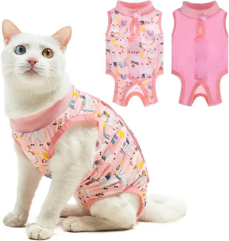 lot 10641 image: BEAUTYZOO 2 Pack Cat Recovery Suit, Cat Onesie for Cats After Surgery Female Male, Kitten Spay Neuter Surgical Recovery Body Suit Cone of Shame Alternative, Anti Lick Pet Anxiety Vest, Pink M