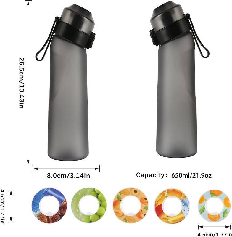 lot 14108 image: nezababy Water Bottle with Flavor Pods,Fruit Fragrance Water Bottle,Scent Water Cup,Sports Water Cup Suitable for Outdoor Sports (Black(650ML)6Pcs)