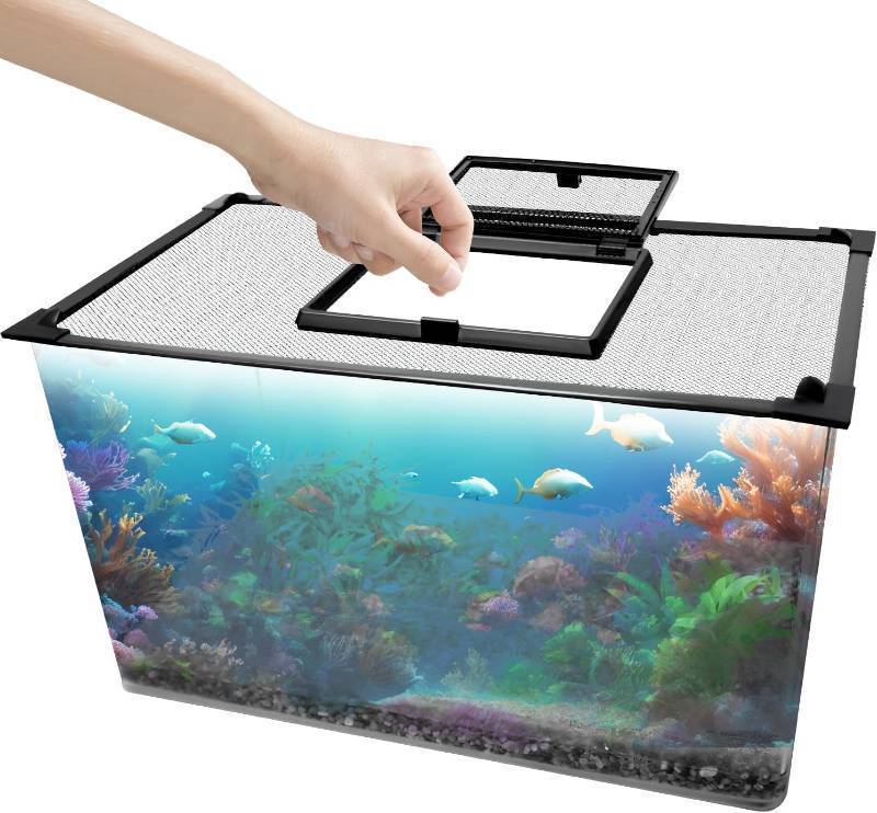 lot 13340 image: Magnetic Fish Tank Lid with Feeding Window, SEILETOO High Transparency Fish Tank Cover, Aquarium Lid Can be Cut to Any Size, Fish Anti Jumping Net
