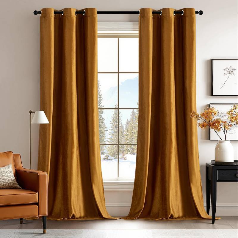 lot 14141 image: ANRODUO Golden Brown Velvet Curtains 96 Inches Long Blackout Thermal Insulated Soundproof Curtain Privacy Room Darkening Curtains Grommet Window Drapes for Bedroom Living Room 42 x 96 Inch Set of 2