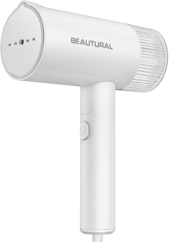 lot 19296 image: BEAUTURAL Steamer for Clothes, Portable Garment Wrinkle Remover, Fast 30s Heat-up, Foldable and Handheld, 120V Only (Not for 220V Europe), White