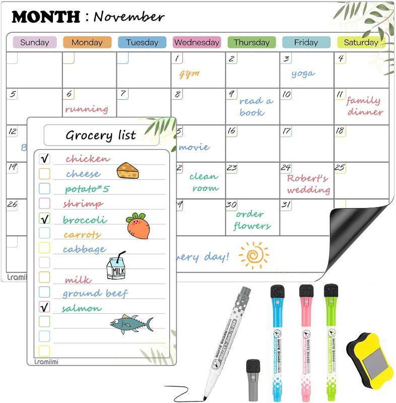lot 2052 image: Magnetic Dry Erase Calendar for Refrigerator (2 Pack Monthly & Daily) - 14.5x11 Planner Magnet Whiteboard for Fridge Kitchen Menu, Meal Prep, Family Organization