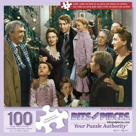 lot 30010 image: Bits and Pieces - 100 Piece Jigsaw Puzzle for Seniors - 15 x 19 - Its a Wonderful Life - 100 pc Large Piece Lettered Pieces Christmas Family Jigsaw
