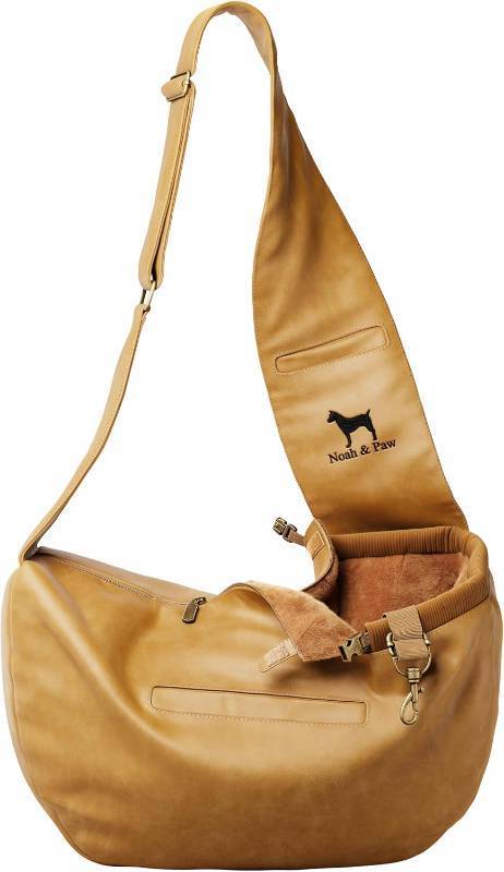 lot 12378 image: Noah & Paw Dog Sling Carrier for Small Dogs 5-18lb, Dog Sling for Small Dogs and Cats, Dog Carrier with Adjustable Padded Strap, Vegan Leather Lined with Fur, 3X Safety Features, Machine Washable