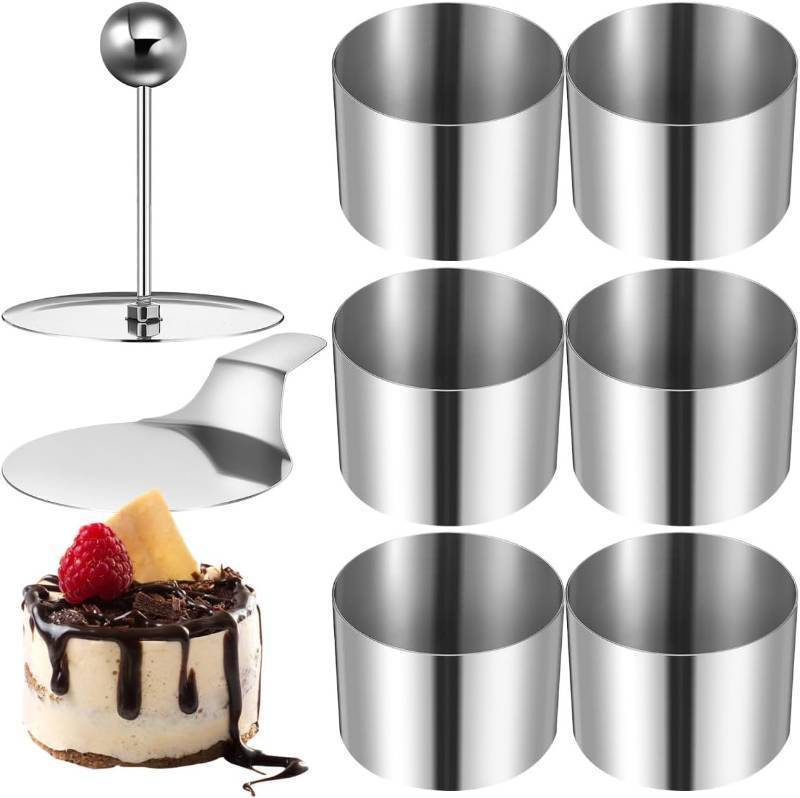lot 2401 image: Cabilock 6-Pack Stainless Steel Round Cake Mousse Molds 2.87 Inch Mini Ring Baking Set for Home Bakers Small Desserts and Parties