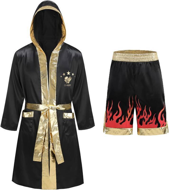lot 2345 image: Colorful House Men Satin Boxing Robes Adult Boxing Halloween Costume Robe Boxer Costume Shorts with Belt SIZE L