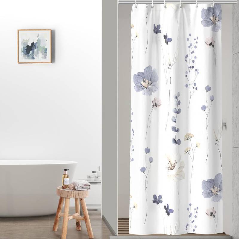 lot 8643 image: QiyI Watercolor Floral Shower Curtain, Flowers Print Minimalist Bathroom Curtain, Machine Washable Spring Modern Shower Curtains, Waterproof Fabric Shower Curtain Set with Hooks, 36 x 72, Grey