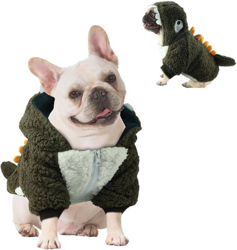 lot 2351 image: HOTUMN Warm Dinosaur Coat - Dog Jacket Winter Hoodie for Small Dogs - YELLOW