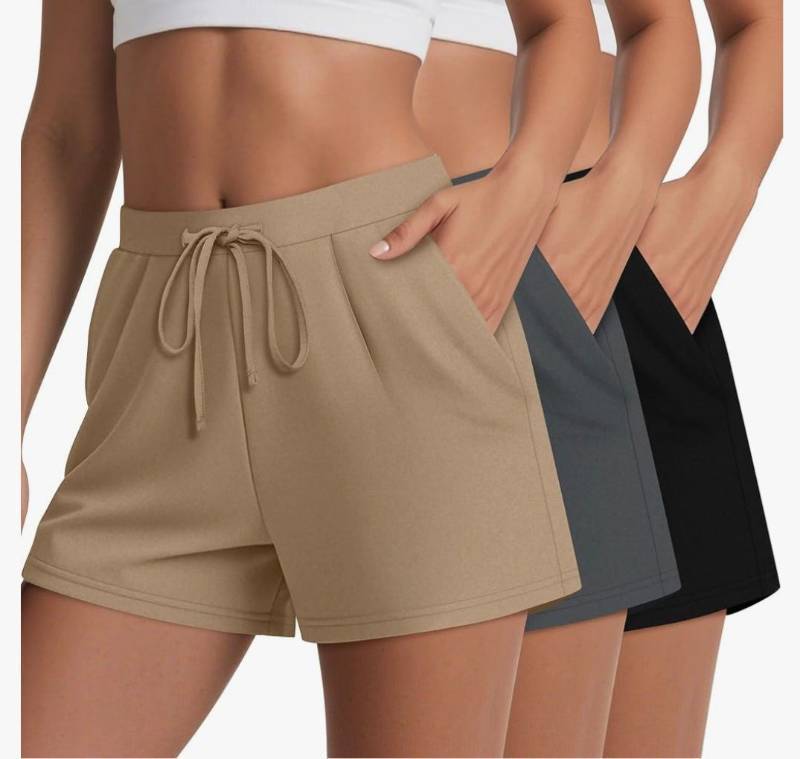 lot 1355 image: Huukeay 3 Pack Womens Casual Sweat Shorts, High Waist Drawstring Wide Leg Athletic Lounge Shorts with Pockets, Size XL