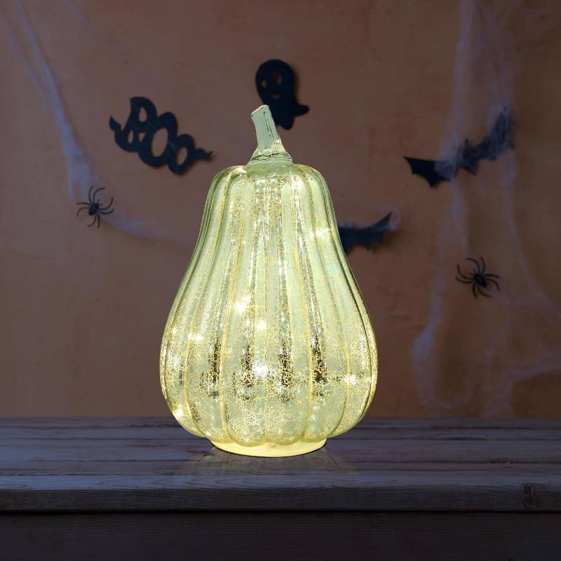 lot 2557 image: Lurrose Halloween Glowing Pumpkin Lantern Glass Led Light Decorative Fall Home and Outdoor Party Supplies 5.8 Inch No Batteries