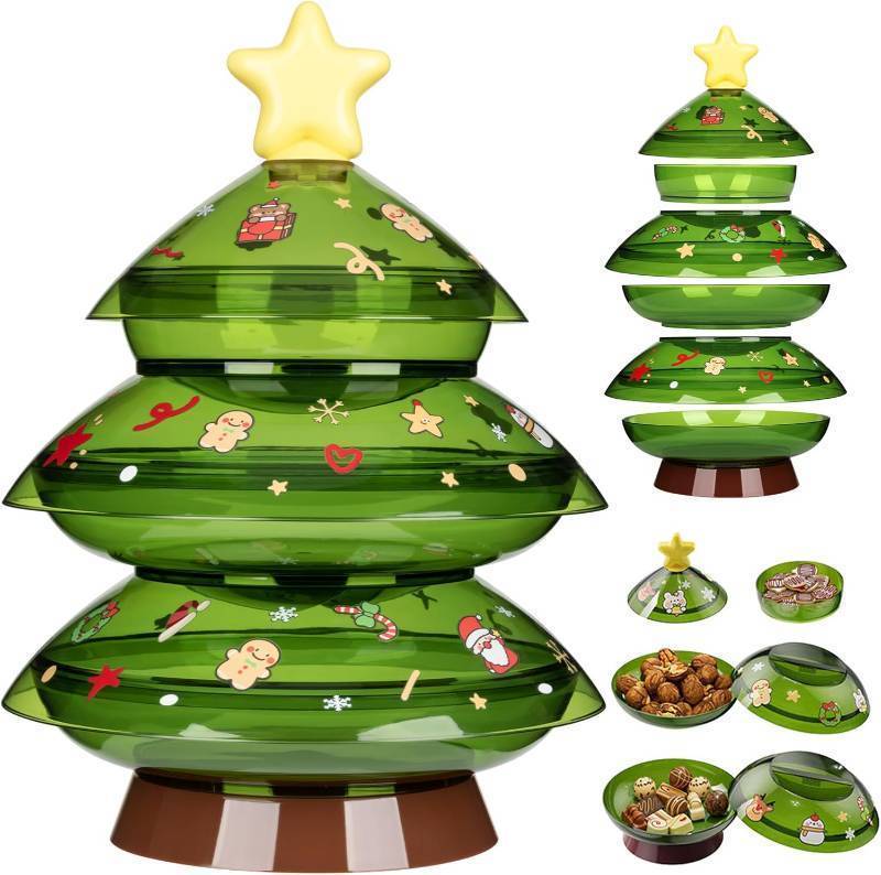 lot 2596 image: Christmas Candy Dish with Lid, Candy Platter Dish Serving Snack Box Container Decorative Plates for Xmas Holiday Party