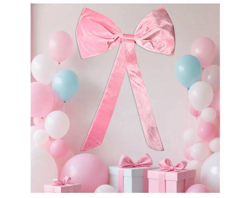lot 1603 image: Big Wall Bow for Party Decoration, 39.37x28.74in Pink Tie Giant Wall Decor Large Pink Velvet Bow Large Ribbon for Coquette Party Wedding Bridal Bachelorette Room Decoration