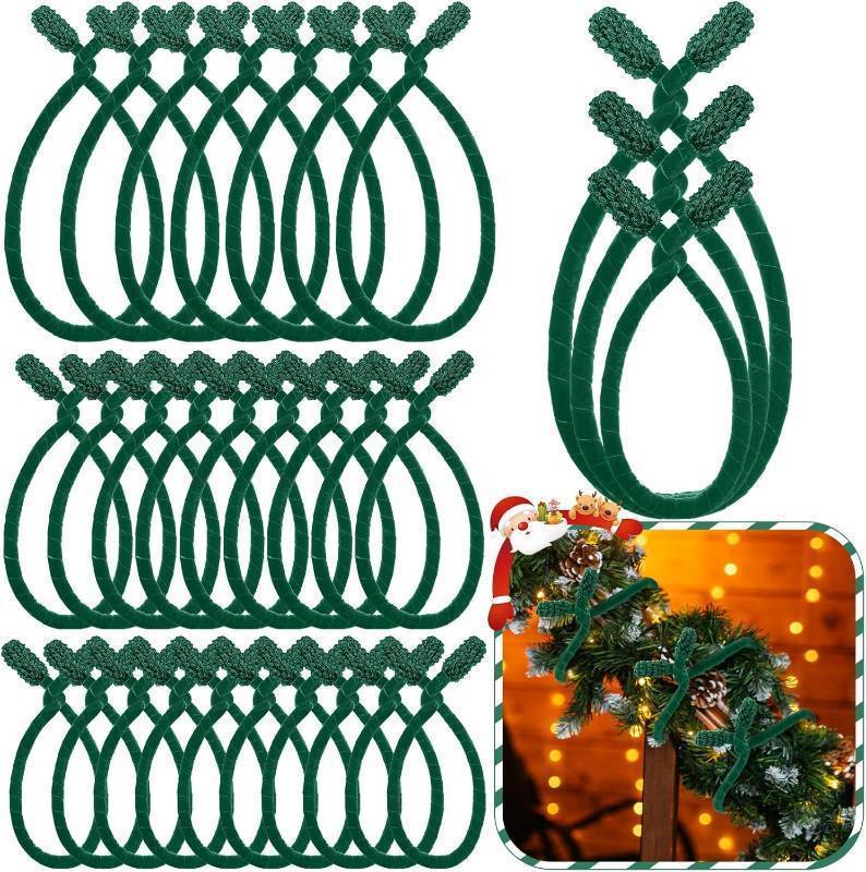 lot 3191 image: Zhengmy 24 Pcs 20 25 30 Christmas Velvet Garland Ties Christmas Decorative Twist Ties for Banister Reusable and Flexible Wreath Twist for Xmas Home Decorations Holiday Craft Wrapping (Green)