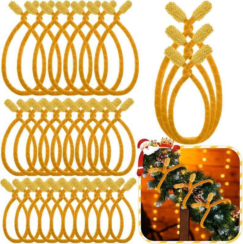 lot 6052 image: Zhengmy 24 Pcs 20 25 30 Christmas Velvet Garland Ties Christmas Decorative Twist Ties for Banister Reusable and Flexible Wreath Twist for Xmas Home Decorations Holiday Craft Wrapping(Gold)