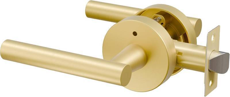 lot 8657 image: Euvovito 1 Pack Brushed Gold Door Handle Interior, Heavy Duty Privacy Door Lever Handle, Streamlined Interior Door Handles Gold, Brass Interiors Doors Handles Lever for Bathroom, Bedroom