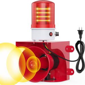 lot 2077 image: AnTom Industrial Siren Alarm Strobe Light for Factory Office Home Security  0-120dB Adjustable Loud Horn & Red Beacon AC110V Fires  Tornado  Intruders Siren IP65 Waterproof 150 Meters Warning Range