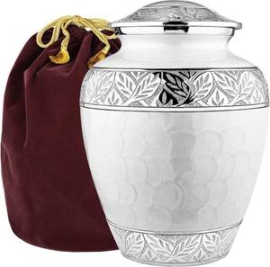 lot 2081 image: Trupoint Memorials Cremation Urns for Human Ashes, Silver Lining Decorative Burial Urns for Male and Female, Funeral Memorial Urn for Women and Men - Pearl, Adult (200 LB) - Retail $72.99